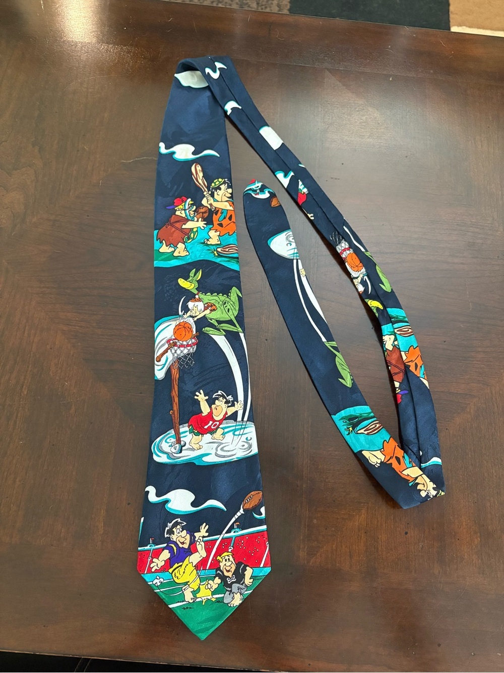 Hannah Barbera Flintstones Sports Tie 1993 Baseball Football Basketball Navy